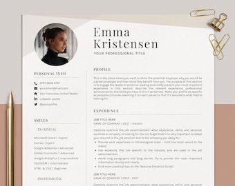 CV Template Word, Google Docs, Pages, Professional Resume Template, Curriculum Vitae, Clean Resume with Photo, Lebenslauf, Bewerbungsvorlage