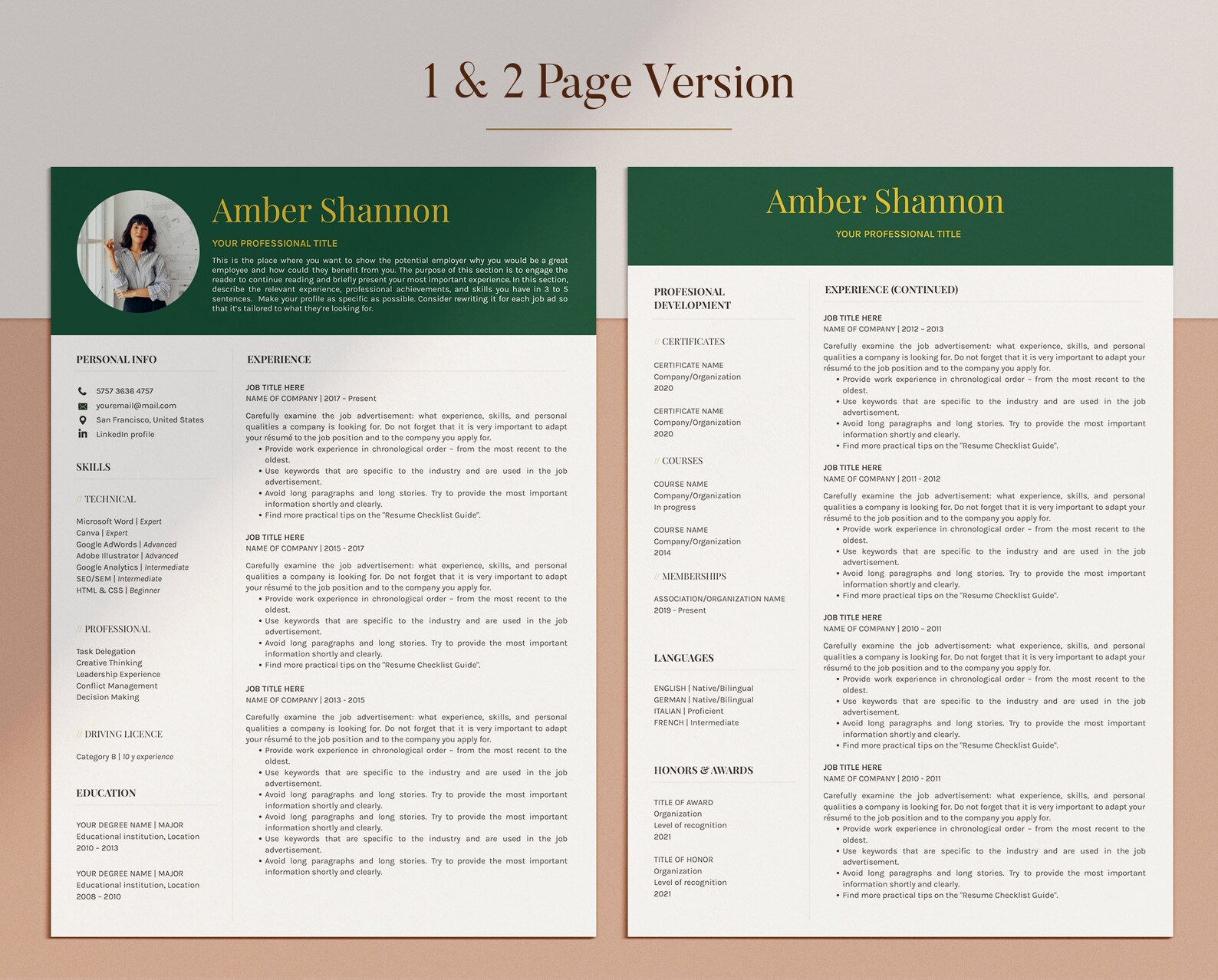 Modern Resume Template Googledocs Word Apple Pages Professional CV Modern Resume Template Googledocs Word Apple Pages Professional CV