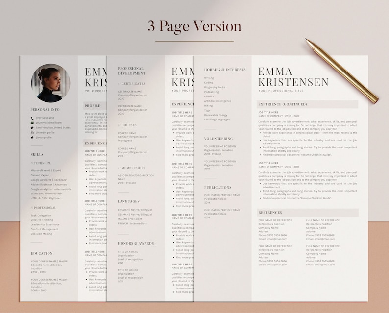 Resume Template Word, CV Template Modern Simple with Photo, Curriculum Vitae, Google Doc, Lebenslauf Vorlage, Bewerbungsvorlage, 1,2,3 Pages image 4