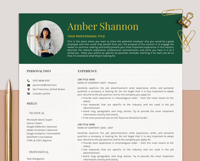 Modern Resume Template Googledocs Word Apple Pages Professional CV Modern Resume Template Googledocs Word Apple Pages Professional CV