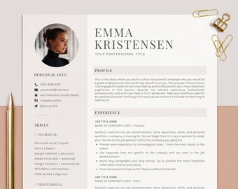 Resume Template Word, CV Template Modern Simple with Photo, Curriculum Vitae, Google Doc, Lebenslauf Vorlage, Bewerbungsvorlage, 1,2,3 Pages