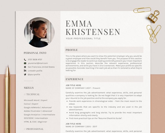 Resume Template Word, CV Template Modern Simple with Photo, Curriculum Vitae, Google Doc, Lebenslauf Vorlage, Bewerbungsvorlage, 1,2,3 Pages