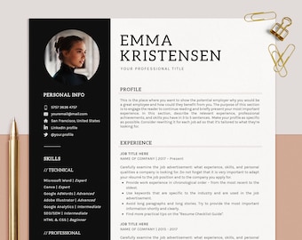 Resume Template Word, Google Docs, Pages, Creative Simple CV Template with Photo, Curriculum Vitae, Lebenslauf Vorlage, Bewerbungsvorlage,