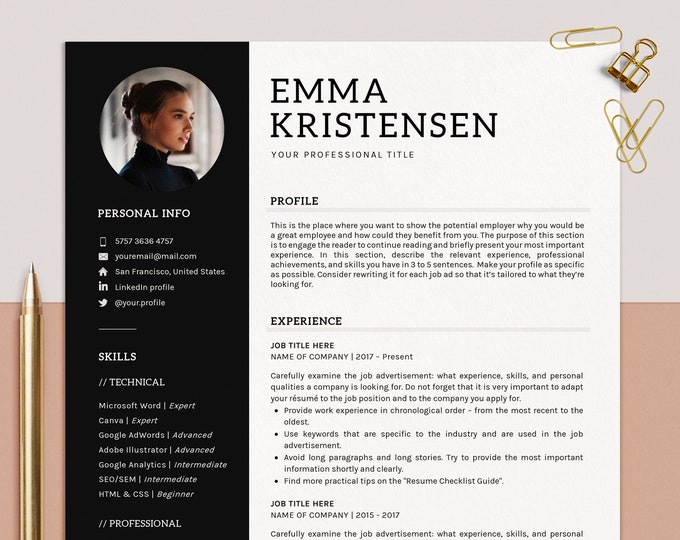 Modern Executive Resume Template, Simple Clean CV Template With Photo ...