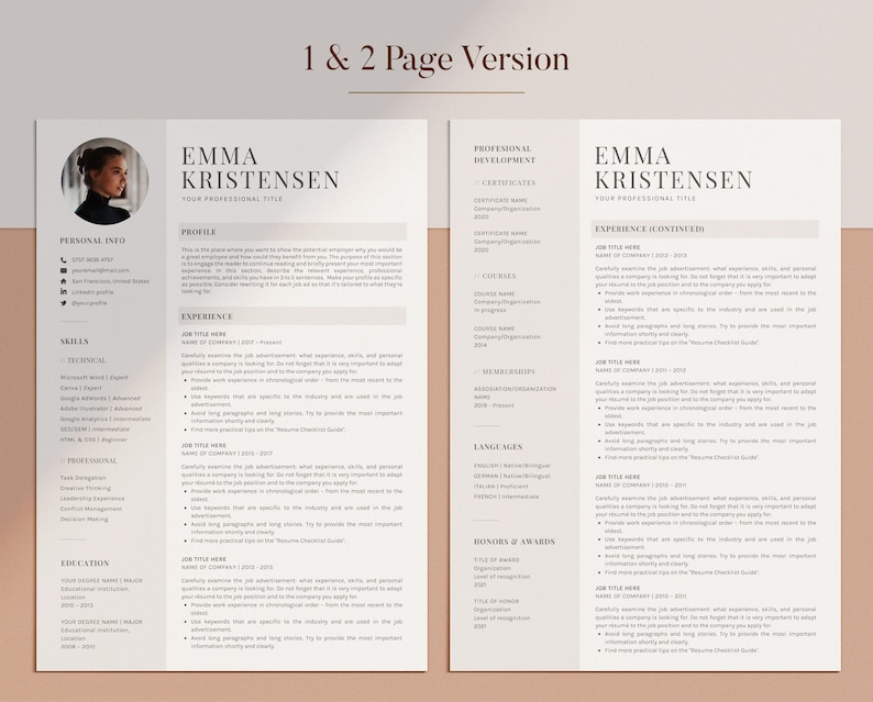 Resume Template Word, CV Template Modern Simple with Photo, Curriculum Vitae, Google Doc, Lebenslauf Vorlage, Bewerbungsvorlage, 1,2,3 Pages image 3