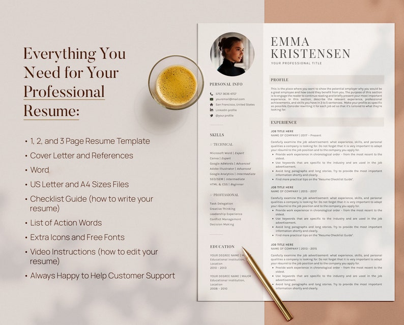 Resume Template Word, CV Template Modern Simple with Photo, Curriculum Vitae, Google Doc, Lebenslauf Vorlage, Bewerbungsvorlage, 1,2,3 Pages image 2