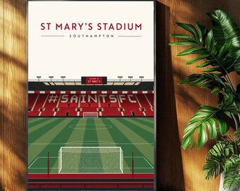 Southampton Football Poster - St Mary’s Stadium Print - Retro Football Stadium Print - Wall Art - Football Print