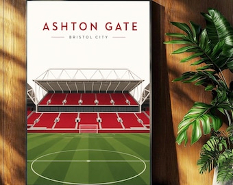 Bristol City Football Poster - Ashton Gate Stadium Print - Retro Football Stadium Print - Wall Art - Football Print
