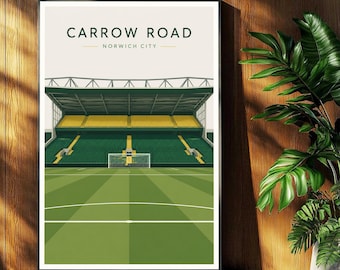 Norwich City Football Poster - Carrow Road Stadium Print - Retro Football Stadium Print - Wall Art - Football Print