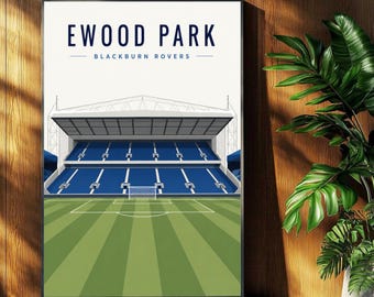 Blackburn Rovers Football Poster - Ewood Park Stadium Print - Retro Football Stadium Print - Wall Art - Football Print