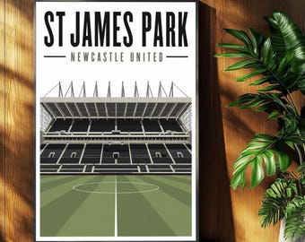 Newcastle United Football Poster - St James Park Stadium Print - Retro Football Stadium Print - Wall Art - Football Print