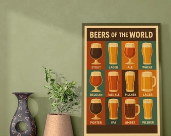 Beers of the World Poster - Modern Wall Art - Beers of the World Print - Beer Poster