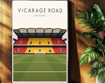 Watford Football Poster - Vicarage Road Stadium Print - Retro Football Stadium Print - Wall Art - Football Print