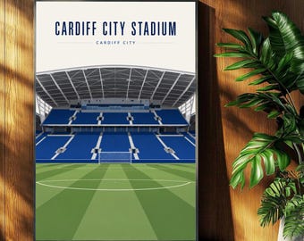 Cardiff City Football Poster - Cardiff City Stadium Print - Retro Football Stadium Print - Wall Art - Football Print