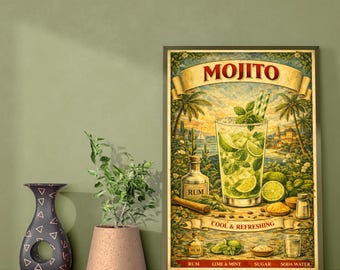 Plakat Mojito – Nowoczesna sztuka ścienna – Wydruk Mojito – Plakat koktajlowy