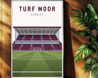 Burnley Football Poster - Turf Moor Stadium Print - Retro Football Stadium Print - Wall Art - Football Print