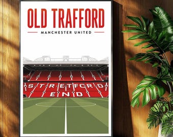 Manchester United Football Poster - Old Trafford Stadium Print - Retro Football Stadium Print - Wall Art - Football Print