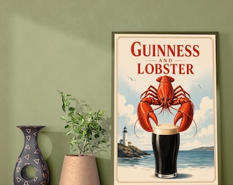 Guinness Poster - Modern Wall Art - Guinness Print - Beer Poster - Guinness and Lobster Poster