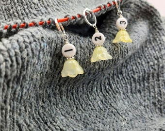 Row counter 1-10, stitch marker set with numbers 10-100, stitch marker set for knitting or crocheting, flower yellow