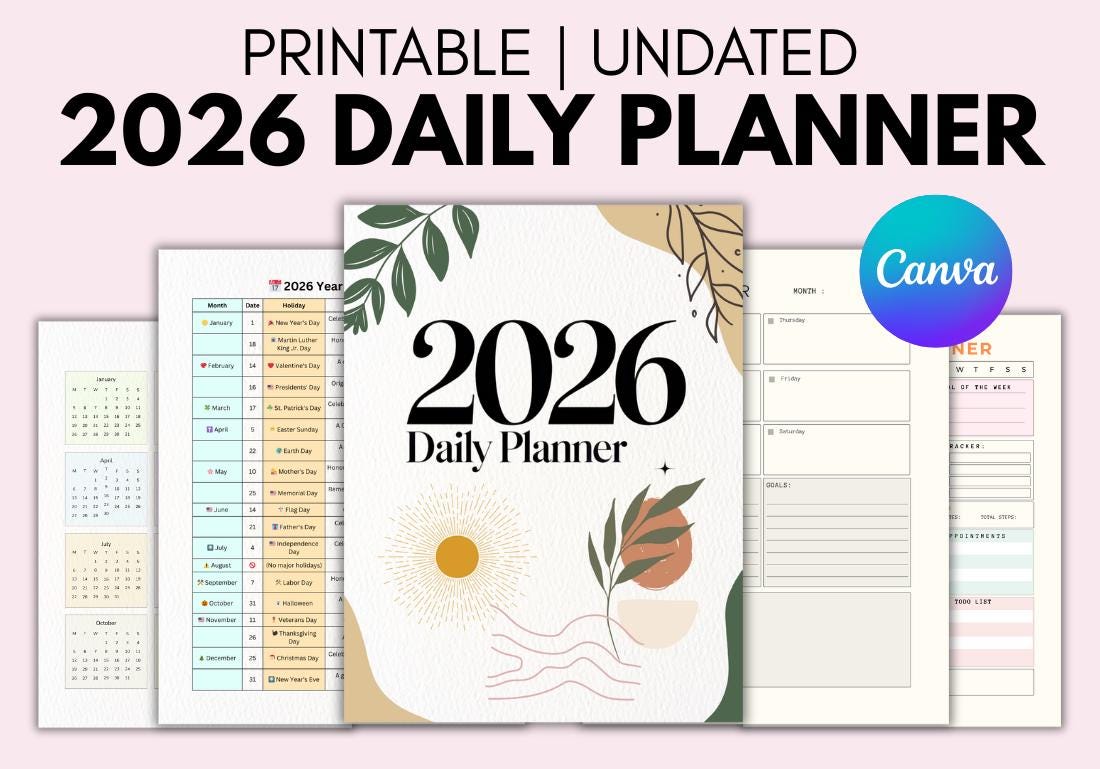 2026 Daily Planner Printable | Full Year Productivity Planner | Daily