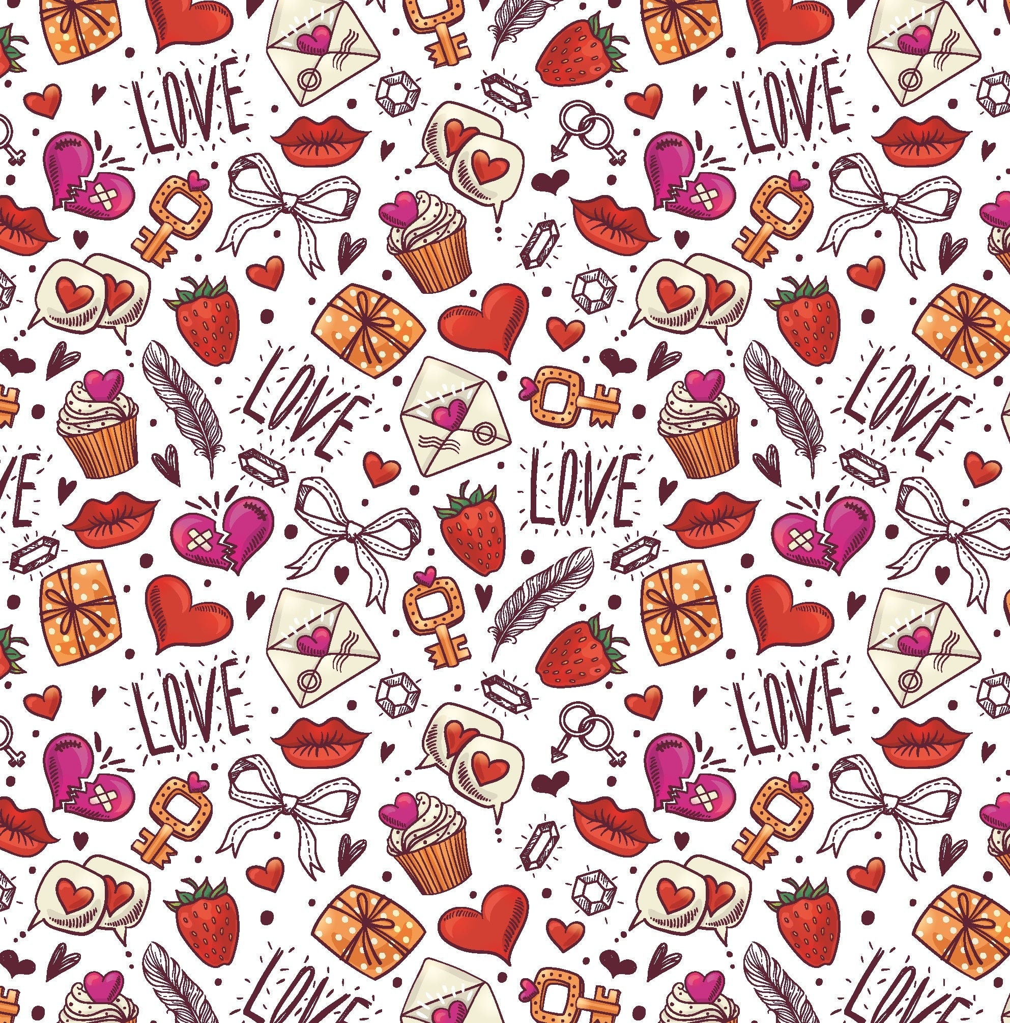 Watercolor Romantic Print Valentines Day Wrapping Paper Seamless