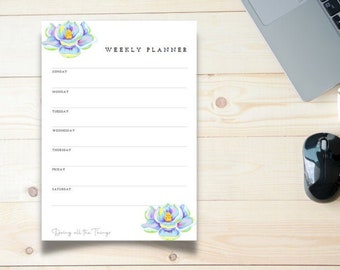 Blue Watercolor Magnolia Weekly Planner - Digital Download Printable