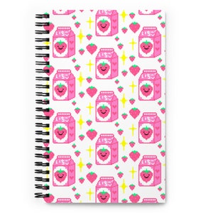 Japanese 8-bit retro strawberry milk carton spiral notebook