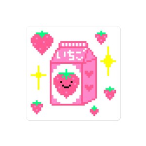 Kawaii 8-bit Retro Game Style Japanische Erdbeer milch Karton Sticker
