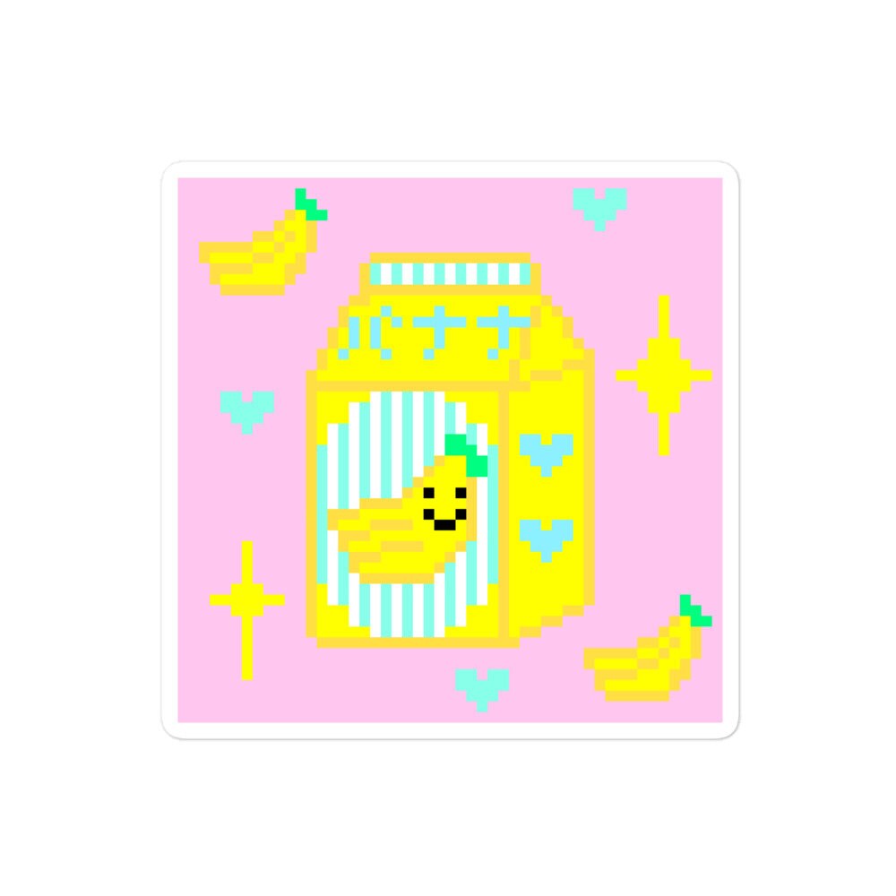Japanese Banana Milk Carton 8bit Pixel Art Retro Game Style Stickers