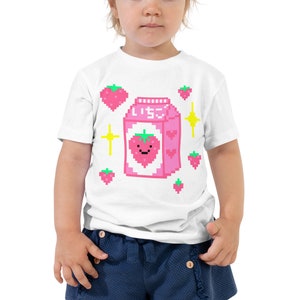 Kinder 8-bit Pixel Japanische Erdbeer milch Karton Kurzärmeliges T-Shirt