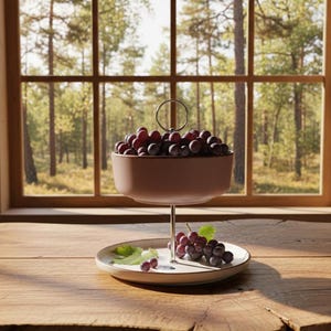 Handgemachte 2-stöckige Etagere Landhaus-Design – Keramikschale & Teller, für Obst- und Snacks,  Natur und Gemütlichkeit