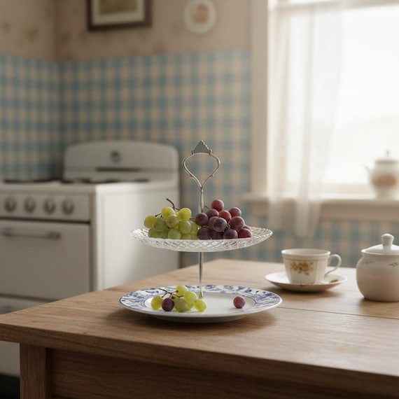 2-stöckige Etagere, handgefertigt, Neu, ein Unikat. Schöne Dekoration, aus Porzellan und Glas,für Hochzeit, Candy Bar & Kaffee