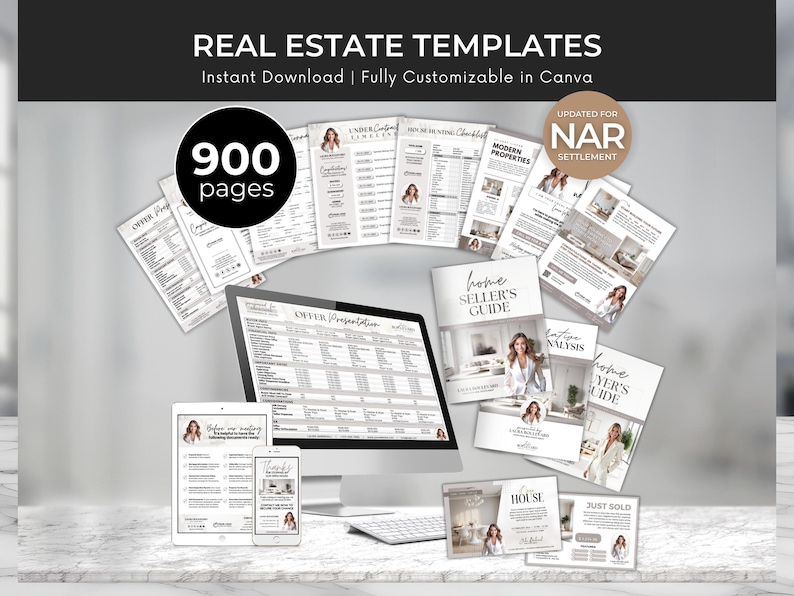 Paquete de plantillas inmobiliarias, plantillas para agentes inmobiliarios, kit de cartas de marketing inmobiliario, nuevo agente inmobiliario, lista de verificación para agentes inmobiliarios, Canva imagen 1