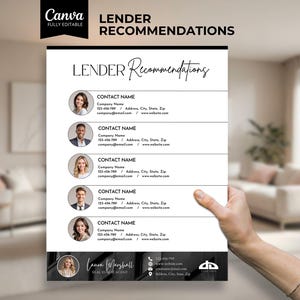 Lista de recomendações de credores hipotecários, folheto de credores confiáveis, marketing imobiliário, pacote de compradores, referências de corretores de imóveis, ímã de lead, agricultura
