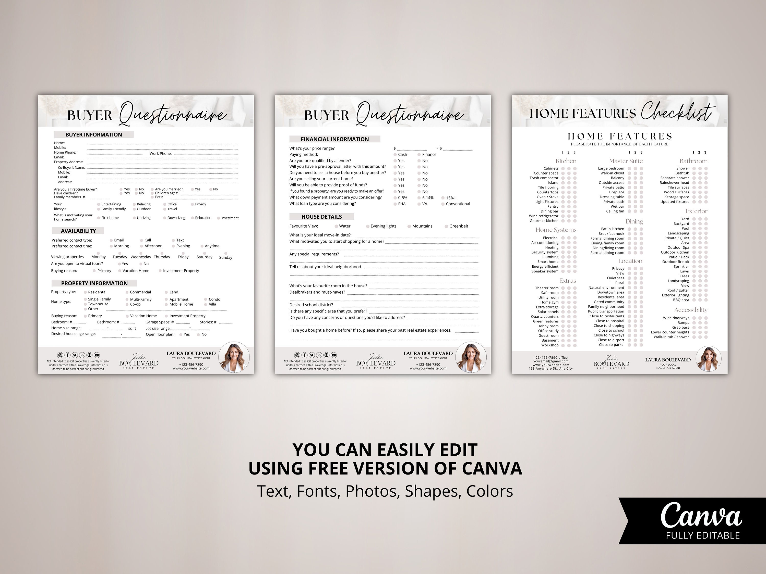 Buyer Questionnaire, Buyer Consultation Template, Buyer Intake Form