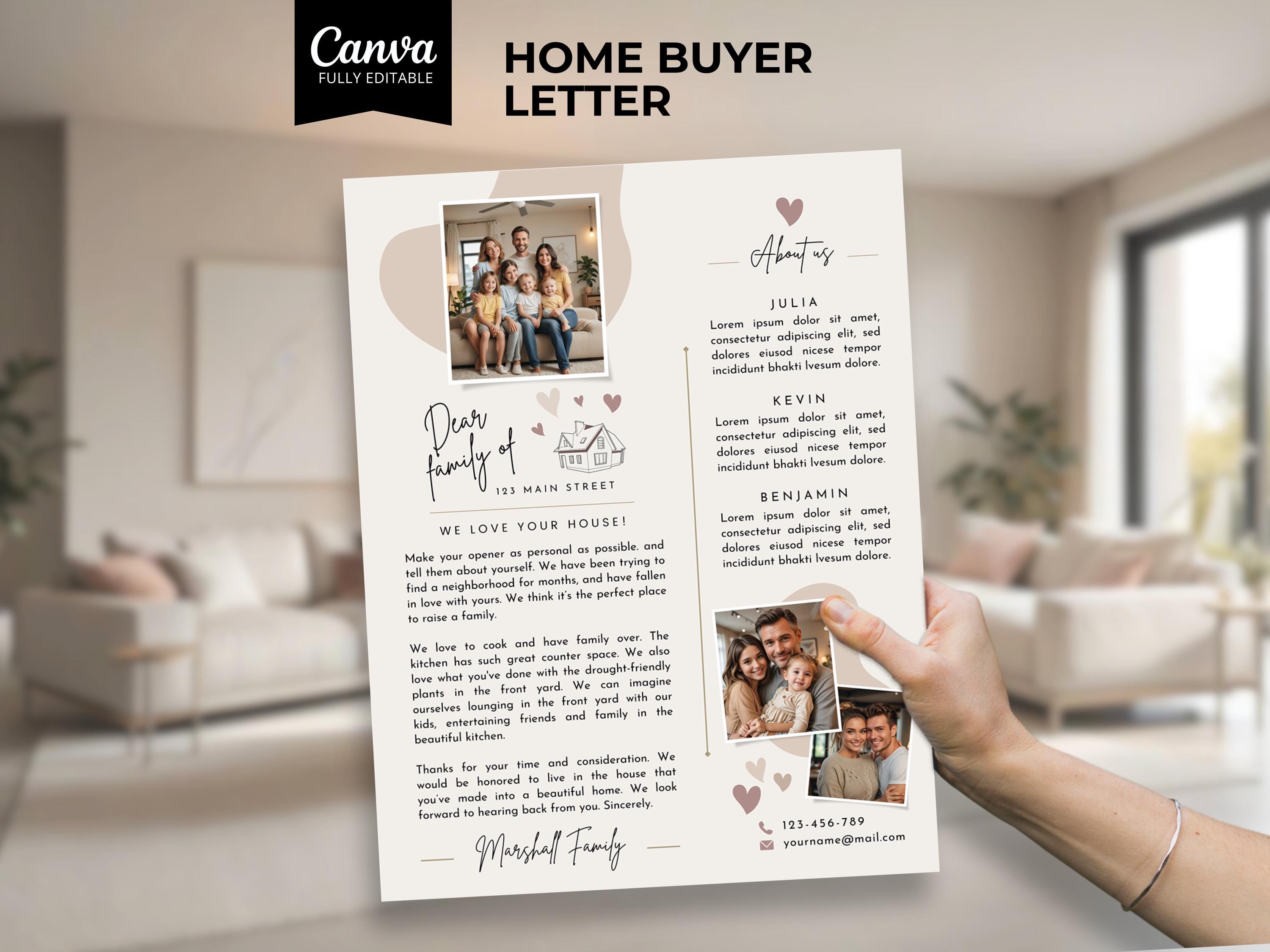 Home Offer Letter To Seller, Home Buyer Letter To Seller, Real Estate Buyer Love Letter, Buyer Offer Letter, Template, Canva, Editable Canva