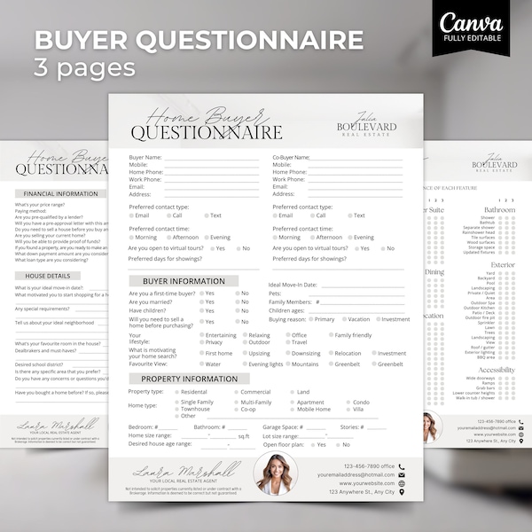 Real Estate Buyer Questionnaire, Buyers Questionnaire, Buyer Consultation, Buyer Intake Form, Home Buyer Consultation Script, Buyer Packet
