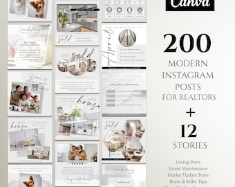 Realtor Instagram Post Template, Real Estate Instagram Grey Posts, Realtor Instagram Template, Realtor Social Media Templates, Modern, Canva