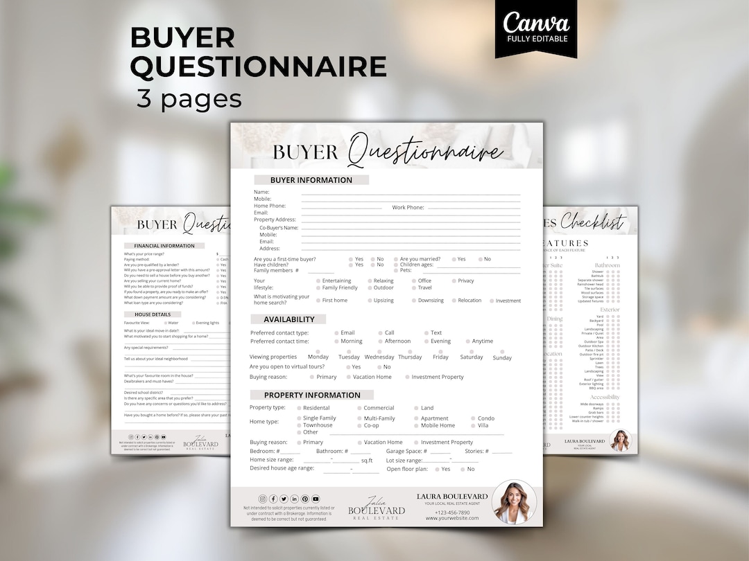 Buyer Questionnaire, Buyer Consultation Template, Buyer Intake Form