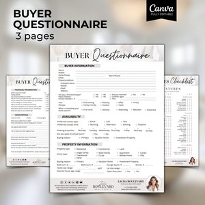 Buyer Questionnaire, Buyer Consultation Template, Buyer Intake Form, Real Estate Buyer Consultation, Consultation Script, Home Buyer, Canva