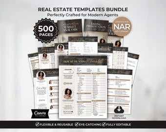 Real Estate Marketing Digital Realtor Templates Bundle, Seller Buyer Guides Letters Flyers, Checklist, Property Brochure, Expired, New Agent
