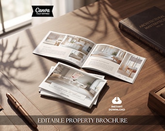 Brochura panorâmica de imóvel, marketing imobiliário de luxo, modelo de brochura para anúncio, catálogo de imóveis de luxo, paisagem, 14 páginas, folheto