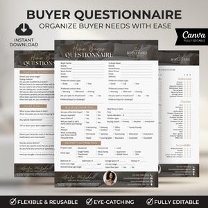 Buyer Questionnaire, Real Estate Home Buyer Questionnaire, Buyer Consultation, Buyer Intake Form, Real Estate Marketing, Buyer Packet, Canva