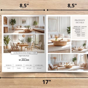 Pode incluir: Um folheto para uma casa unifamiliar com um pre&ccedil;o de venda de $ 1.450.000. O folheto apresenta fotos do interior e exterior da casa, incluindo uma sala de estar, uma sala de jantar e um p&aacute;tio exterior. O folheto tamb&eacute;m inclui detalhes sobre a propriedade, como o n&uacute;mero de quartos, banheiros e p&eacute;s quadrados.