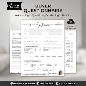 Real Estate Buyer Questionnaire, Buyer Consultation Questionnaire, Buyer Intake Form, Buyer Consultation Script, Home Buyer Questionnaire