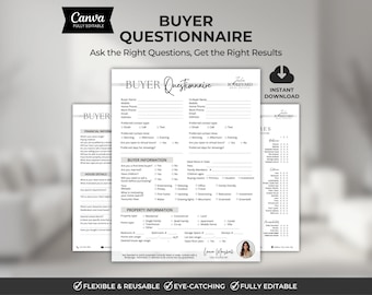 Real Estate Buyer Questionnaire, Buyer Consultation Questionnaire, Buyer Intake Form, Buyer Consultation Script, Home Buyer Questionnaire
