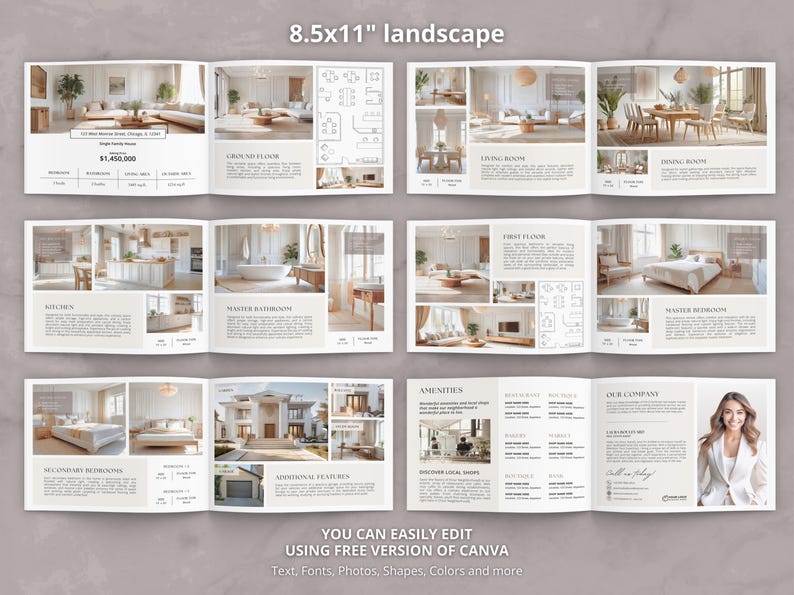 Pode incluir: Um folheto imobili&aacute;rio com fotos do interior e exterior de uma casa. O folheto inclui informa&ccedil;&otilde;es sobre a casa, como o pre&ccedil;o, a metragem quadrada e o n&uacute;mero de quartos e banheiros. O folheto tamb&eacute;m inclui uma planta baixa da casa. O folheto mede 8,5 polegadas por 11 polegadas e est&aacute; impresso em orienta&ccedil;&atilde;o paisagem.