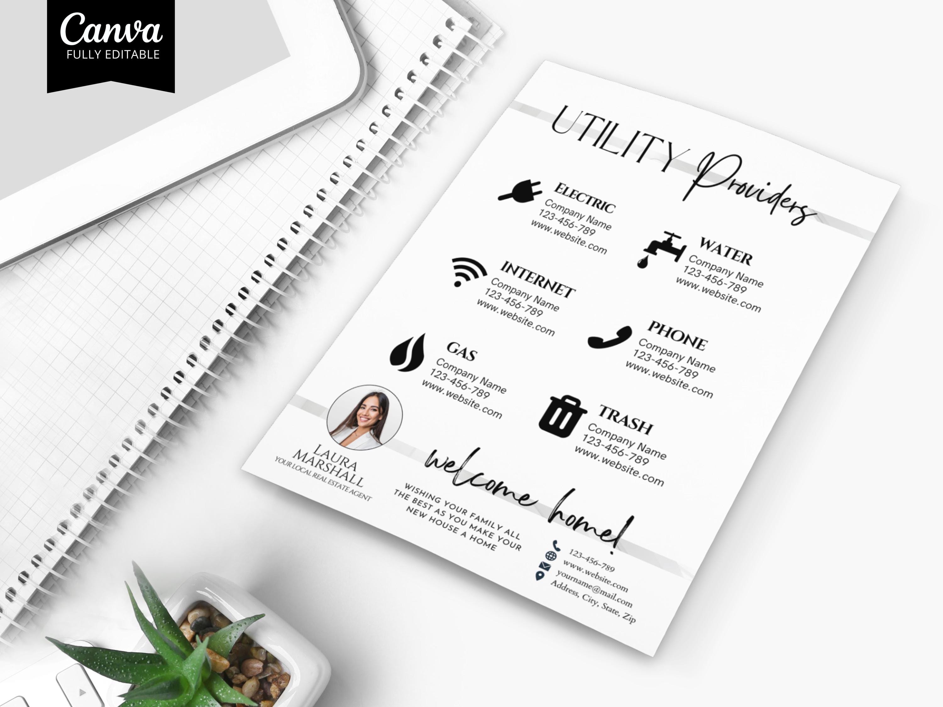Utility Providers List Flyer, Utility Recommendations, Real Estate ...