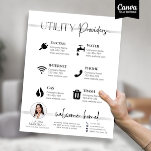 Utility Providers List Flyer, Utility Recommendations, Real Estate Templates, Onboarding Packet, Real Estate Utilities, Home Buyer Guide