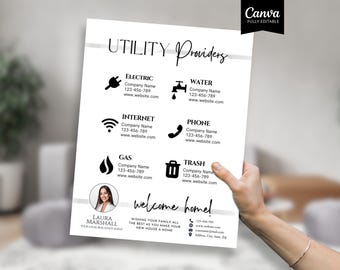 Folleto de proveedores de servicios públicos, recomendaciones de servicios públicos, plantillas inmobiliarias, paquete de incorporación, servicios públicos inmobiliarios, guía para compradores de vivienda